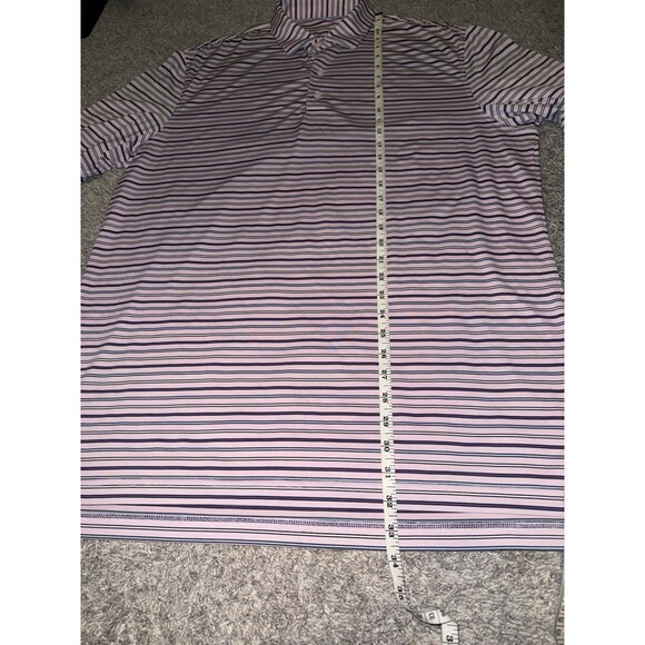 Johnnie O Polo Shirt Men’s Large Short Sleeve Pink White Purple Striped Golf - Picture 5 of 6